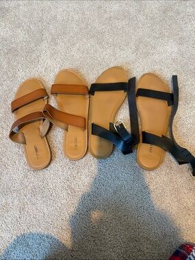 Old Navy Two-Strap Flat Sandals in Black and Brown